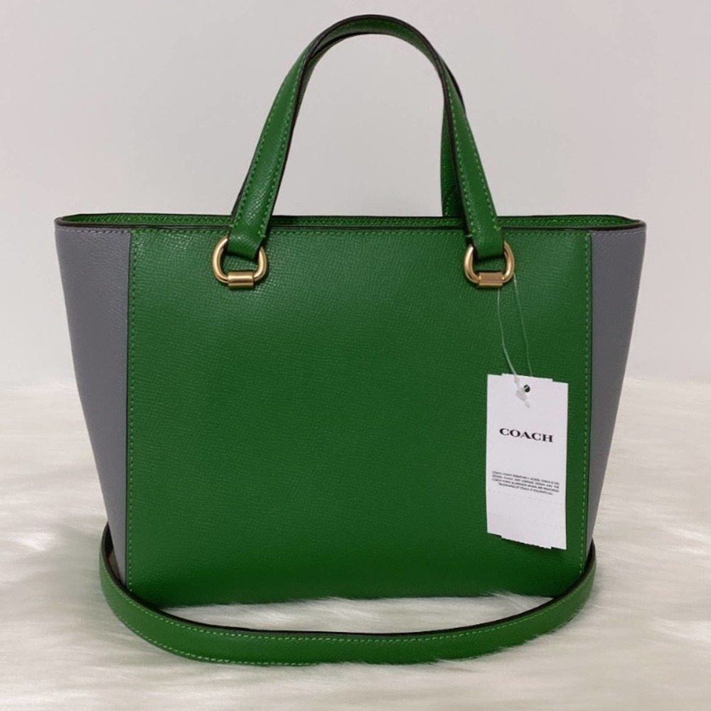 New Coach Alice Satchel in Colorblock / Crossgrain Leather / Green-Grey - Picture 4 of 13
